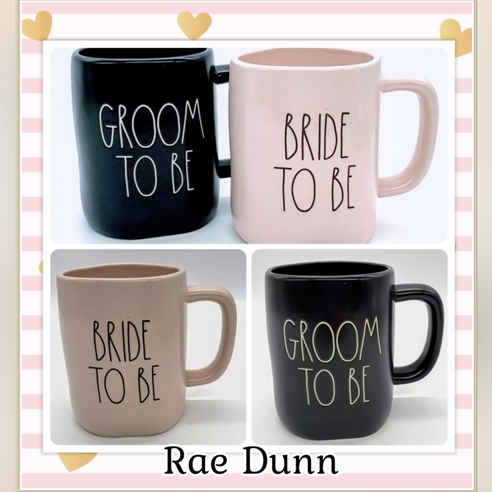 Rae Dunn, NWOT, 2 Piece Set Mug, Pink & Black-Groom to Be, Artesian Collection